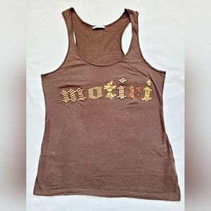 Motivi Women's 100%Cotton Beaded Sequined Logo Tank Top Brown Medium